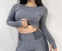 Salspor Seamless Gym Crop Tops Women Long Sleeve Sport Shirts Hollow Out Stretch Tight Yoga Fitness Top Running Sportswear6674043