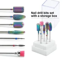 Nail Art Equipment 7 PCS Rainbow Tungsten Carbide/Ceramic Drill Bits ingesteld in Box Manicure Machine Accessoires Milling Cutter Elektrisch bestand 221103