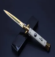 Promotion 9 Zoll Italienisch antikes Sprungmesser Mafia Elfenbein 440c Weißes Griff Gold Schwert Klinge Selbstverteidiger Taktisches Messer Out5880010