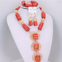 Collier Boucles d'oreilles Set Dudo 14-21 mm Sea Bamboo Coral Nature Beads Jewelry 2022 Fashion Style for Nigerian Wedding Bride