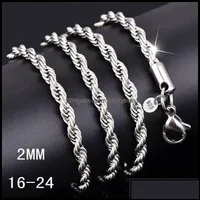 Chains Chains Necklaces Pendants Jewelry 1630Inches 2Mm 925 Sterling Sier Twisted Rope Chain Necklace For Womenmen Fashion Diy In Bk Ott47