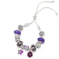 Bracelets de charme de trèfle de trèfle pourpre coeur violet