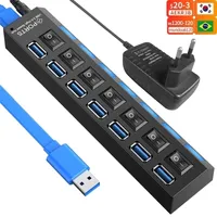 Power Cable Plug USB 30 HUB Splitter Multi Usb 3 0 Hub Several Ports with Switch Supply Adapter Multiple 20 Extender Hab for Pc 221103