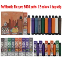 2022 Puff Double Flex Pro 5000 Puffs E Cigarettes 11 ml 550mAh Dispositif préfabillé Valette de batterie rechargeable Disposable Vape autorisée E CIGS