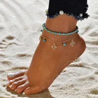 Anklets Flowers Bohemian Multiple Layers Starfish Shell For Women Vintage Boho Beads Chain Anklet Bracelet Beach Jewelry