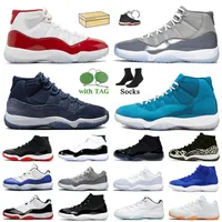Nike Air Jordan 11 Retro Jordan 11s Jumpman أحذية كرة الرائع ، أحذية رياضية باللون الأزرق الفاتح للذكرى السنوية الخامسة والعشرين ، أحذية كونكورد جاما