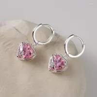 Pendientes de sementales Geometría 925 Silver Sterling Pink Pink Ceart Heart Pendse for Women Earring S925 Jewelry Diseño simple