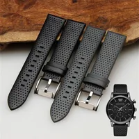 Bekijk banden duurzame echte lederen horlogeband 20 mm zwart ademende riem voor AR1735 AR1736 AR1737 koolstofvezels menwomen stock313f