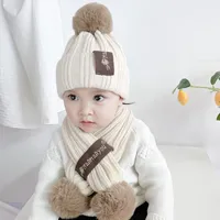 Eşarplar Sonbahar ve Kış Çocuk Şapkası Seti Sıcak Basit Yün Kapağı Kız Kızlar Örme İki Parçalı Bebek 221103