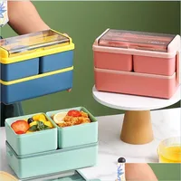 점심 박스 가방 테이블웨어 일본식 학교 작업 전자 레인지 밀봉 된 분할 플라스틱 점심 박스 주방 DHRTN