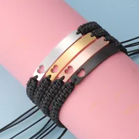 Link Bracelets Fnixtar 5pcs Stainless Steel Mirror Polish Bar String Bracelet Black Braided Rope Wirst Woven Hand-knitted Gifts