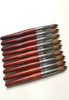 Escovas de unha 1pc Kolinsky Sable Red Wood Art Brush acrílico Rodada 1012141618202224 Pen de escultura em gel UV líquidos em pó manicur9002536