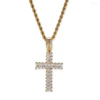 Pendant Necklaces Hip Hop Fashion 1 Row Square Zircon Paved Bling Iced Out Cross Pendants Necklace For Women Men Jewelry Gold Silver