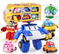6pcsset Korea Toys Robocar Poli Transformation Robot Poli Amber Roy Car Model Acime Action Figure Toys for Children GiftX0524015746