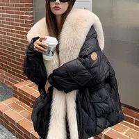 Parkas pour femmes Janveny Big Luxury Real Fur Collier Femme Veste d'hiver 90% Cabiller de canard Puffer Feather Female Parka Snow Outwear 221103