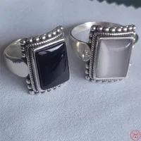 Solitaire Ring Fashion Real S925 Sterling Silver Punk Style Personlighet Domineering Natural Black Onyx Square Big Ring for Men's Trend Gift 221103