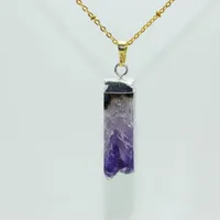 Pendant Necklaces Natural Amethysts Crystal Stone Geode Druzy Necklace 2022 Rectangle Column Cluster Purple Quartz Chain Women