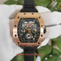 Verkauf von Uhren von hochwertigen Uhren 50mm x 40 mm R011 Flyback 18K Ros￩gold Gummi B￤nder transparente mechanische automatische Herren Uhr ME274s