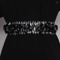 أحزمة 2022 حزام الخصر الزجاجي الفاخر للنساء للنساء الساتان الرمادي كريستال حبة الزفاف