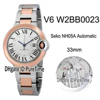 V6F W2BB0023 SEKO NH05A للسيدات التلقائيات للسيدات Watch two Tone Rose Gold White Dial Steel Edition 33mm New 304g
