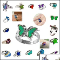 Pierścienie klastra pierścienie klastra motyla pierścień nastrojowy Zmiana kolorów Regulowana emocja uczucie zmienna biżuteria temperatura dla dzieci Birt otvhq