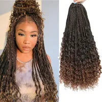 22 pouces Boho Goddess Box tresses Crochet Hair Bohemian Curly Ends Pr￩-boucle Synth￩tique Tressage Extension de cheveux pour les femmes noires LS34