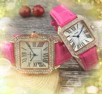 Three Stiches Square Roman Small Dial Watch Women Men Quartz Imported Movement Clock Genuine Leather Belt Diamonds Ring business switzerland Wristwatches