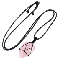 Pendant Necklaces Natural Stone Teardrop Necklace For Women Men Handmade Braided Wrap Reiki Crystal Point Rope Jewelry