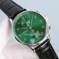 Montres de luxe 371615 Portugieser 41 mm en acier inoxydable ETA7750 Chronographe Automatic Mens Watch Sapphire Crystal Green Down Leathe227X