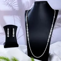 Ketting oorbellen set Godki trendy trui lange oorbel voor vrouwen bruiloftsfeest zirkon cz African Dubai Bridal Jewelry 2022