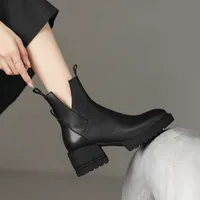 Boots Leather V-mouth short boots Simple high heel Martin women's boots Autumn and winter new round head thick