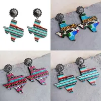 Dangle Earrings Vintage Silver Color Concho Wood Leopard And Serape Texas For Women 2022 TX Map Drop Wholesale