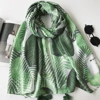 Scarves 2022 Women Plantain Leaf Pattern Tassel Scarf Printed Quality Cotton Leaves Print Shawls Wraps Hijabs Muffler 10pcs Lot