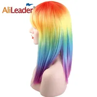 Synthetic Wigs Alileader 16Inch Straight Rainbow Color Wig Women&#039;s Synthetic Hair High Temperature Fiber Cosplay Wigs For Black White Women T221103