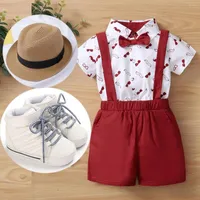 Clothing Sets Baby Boy Clothes Set Cake Smash Lapel Bodysuits Romper Suit With Suspender Trousers For Wedding Birthday Party Pograph Outfit