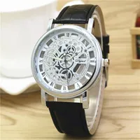 Wristwatches Hollow Watch For Men Women Luxury Watches Mechanical Style Leather Quartz Transparent Male Clock Drop