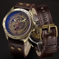 Skeleton Mechanical Watch Automatic Watch Men Steampunk Bronze transparente Herren Automatische mechanische Handgelenk Uhr Uhr f￼r Mann T71906279h
