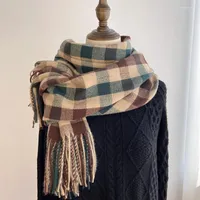 Шарфы Морбийский зимний клетчатый шарф женщин роскошные красочные имитационные кашемирные шаль.