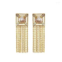Stud Earrings Simple Square Pearl Dangle Drop For Women Tassel Chain Earring Ear Jewelry Accessories