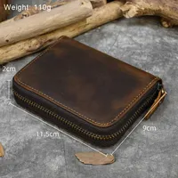 Wallets Men Crazy horse Genuine Leather Coin Wallet Real Leather Snap Short Purse Women Coin Pocket Zip Around Small Trifold Pocket T221104