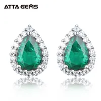 Stud ATTAGEMS Vintage 100% 925 Sterling Silver Emerald Created Diamonds Gemstone Earrings Ear Studs Fine Jewelry 221104