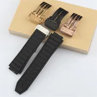 Watch Bands schwarz 29 19mm konvexes Mund Gummi -Uhrband für Hublo T Big Ban G Edelstahl -Einsatz -Verschlussriemen 241V