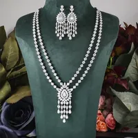Ensembles de bijoux de mariage janekelly 2pcs Bridal Zirconia Bijoux complets pour femmes Party Luxury Dubai CZ Collier de mariage 221104
