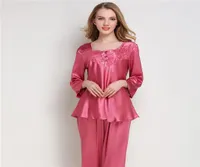 Damen Satin Queenral Women Seiden Satin Pyjama Sets Langarm Nachtw￤sche Pijama Mujer Pyjamas Anzug weibliche 2 Stcs Home Sleep Wear Li4561561