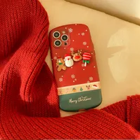 iPhoneケース13/12/11 Pro Max Red 3D Christmas Elk Phone Case Anti-Knock Protective Shockproof Clear Cover