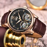 Relógios de pulso 2021 Lige Men Watches Luxury couro duplo turbilhão de relógios mecânicos Business Business automático à prova d'água 9997288o