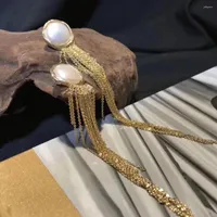 Dangle Ohrringe Retro Quasten mit nat￼rlichen S￼￟wasserknopf Perlen Drop-Earrings f￼r Frauen Hochzeitsfeier Dekorativer Schmuck Lady Geschenk