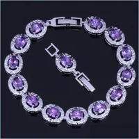 Bangle Bangle Stunning Oval Purple Cubic Zirconia Sier Plated Link Chain Bracelet 18Cm 20Cm V0221Bangle Drop Delivery Jewelry Bracele Dh8Op