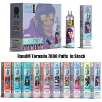 E Cigarett Randm Tornado 7000 Puffs engångsång Pen med mesh-spole 1000mAh Integrerad uppladdningsbar batteri Förfylld 0% 2% 3% 5% 14 ml Kapacitetspatron Förångare