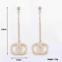 23ss 18K Gold Plated Fashion Designer Letters Stud 925 Silver Round Tassels Women Crystal Rhinestone Pearl Long Earring Jewelry Accessories Gift